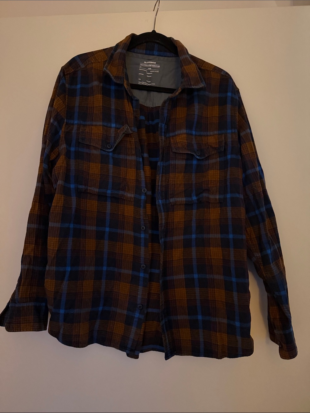 Men's Plaid Button-Down Shirt in Brown and Blue
